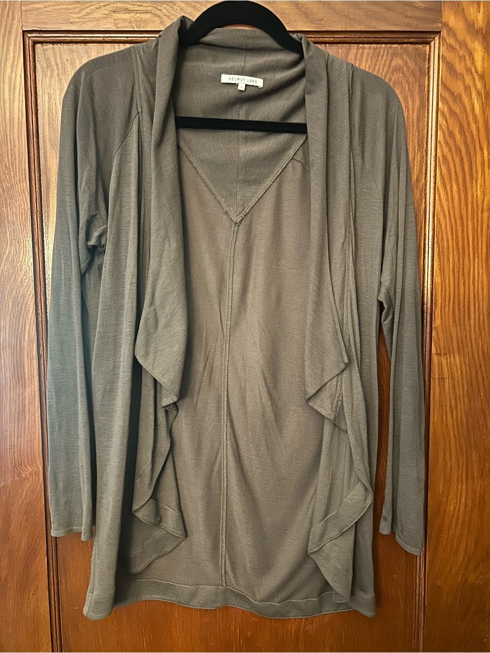 Helmut Lang Draped Open Front Cardigan Slack Jersey Taupe Small